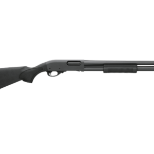 with Black Synthetic Stock Remington 870 Express, Pump Action, 12 Gauge, 3″ Chamber, 18″ Cylinder Barrel, Matte Finish, Synthetic Stock, Bead Sight, 6Rd 25077 Remington 870 Express #25077 Specs: Pump-action. Black synthetic stock w/positive checkering. Vented recoil pad. Twin action bars. Receiver milled form solid billet of steel. Non-reflective matte black finish. Single bead sight. Wt.: 7-1/4 lbs.